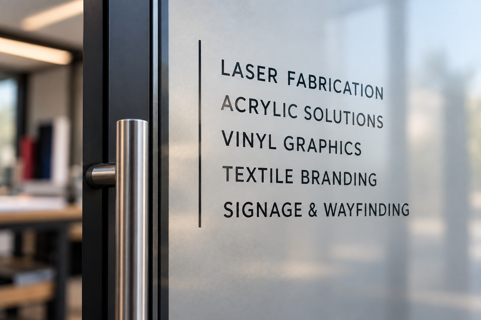 Vinyl graphics applied to frosted glass