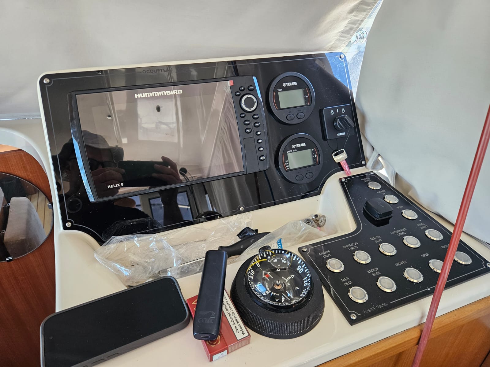 Custom marine dashboard with navigation and control panels
