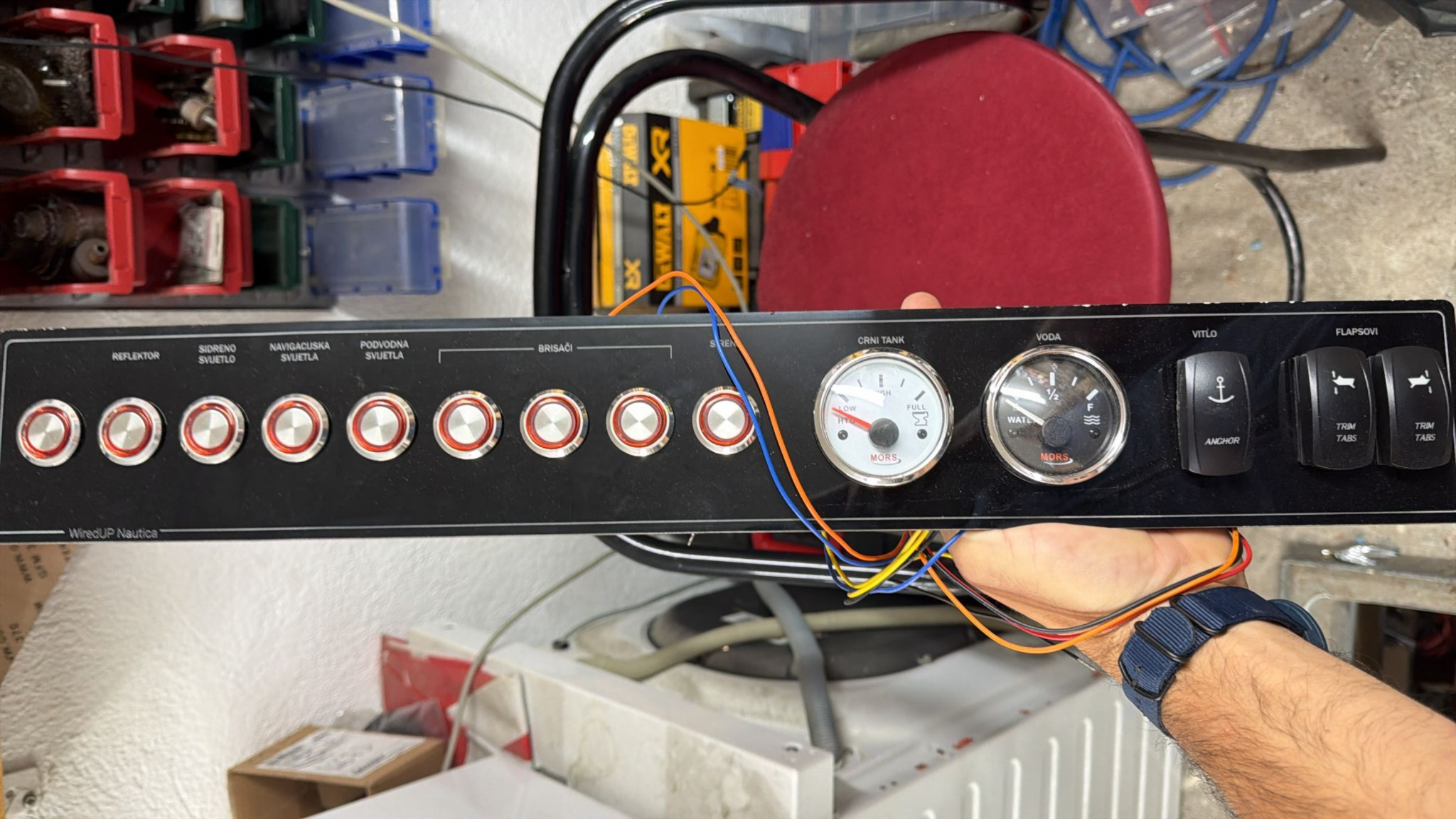 Custom marine control panel during fabrication